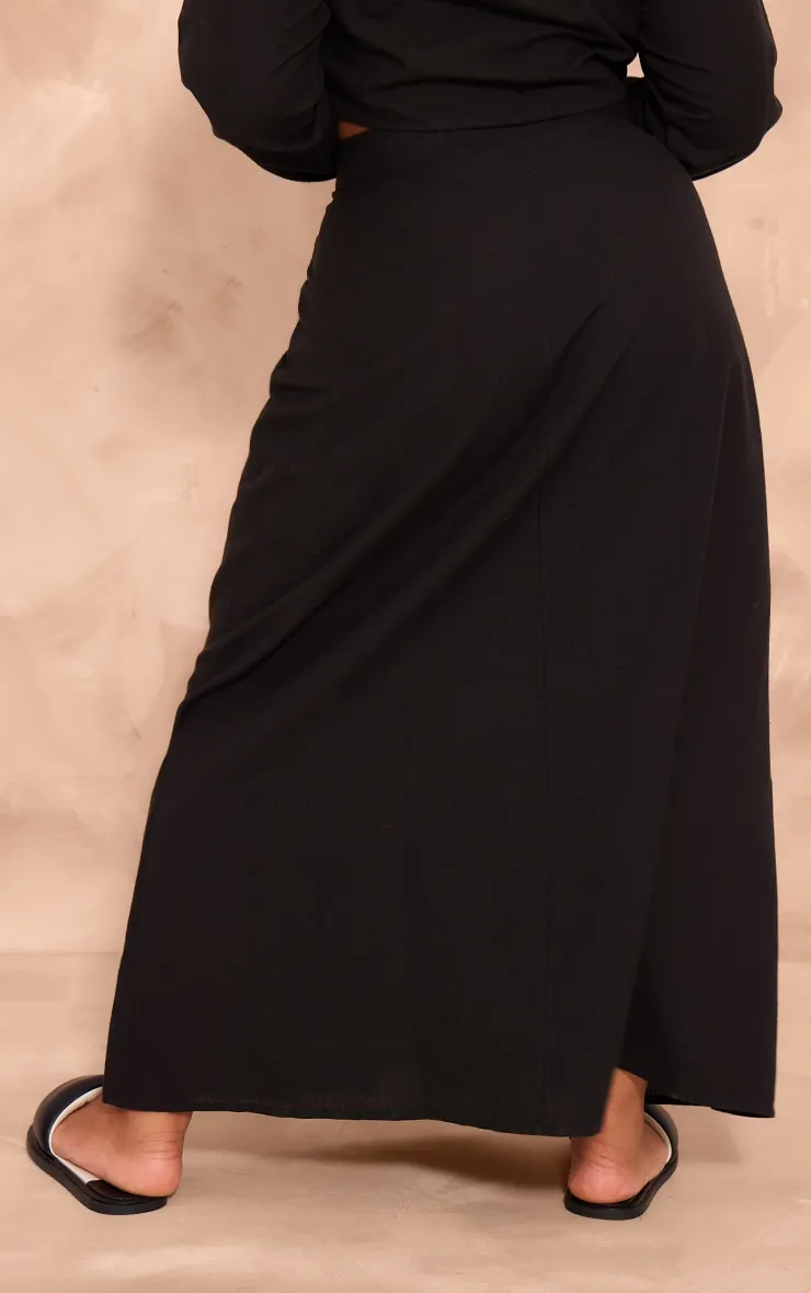 Black Long Flowy Linen Effect Skirt by Plus Size.