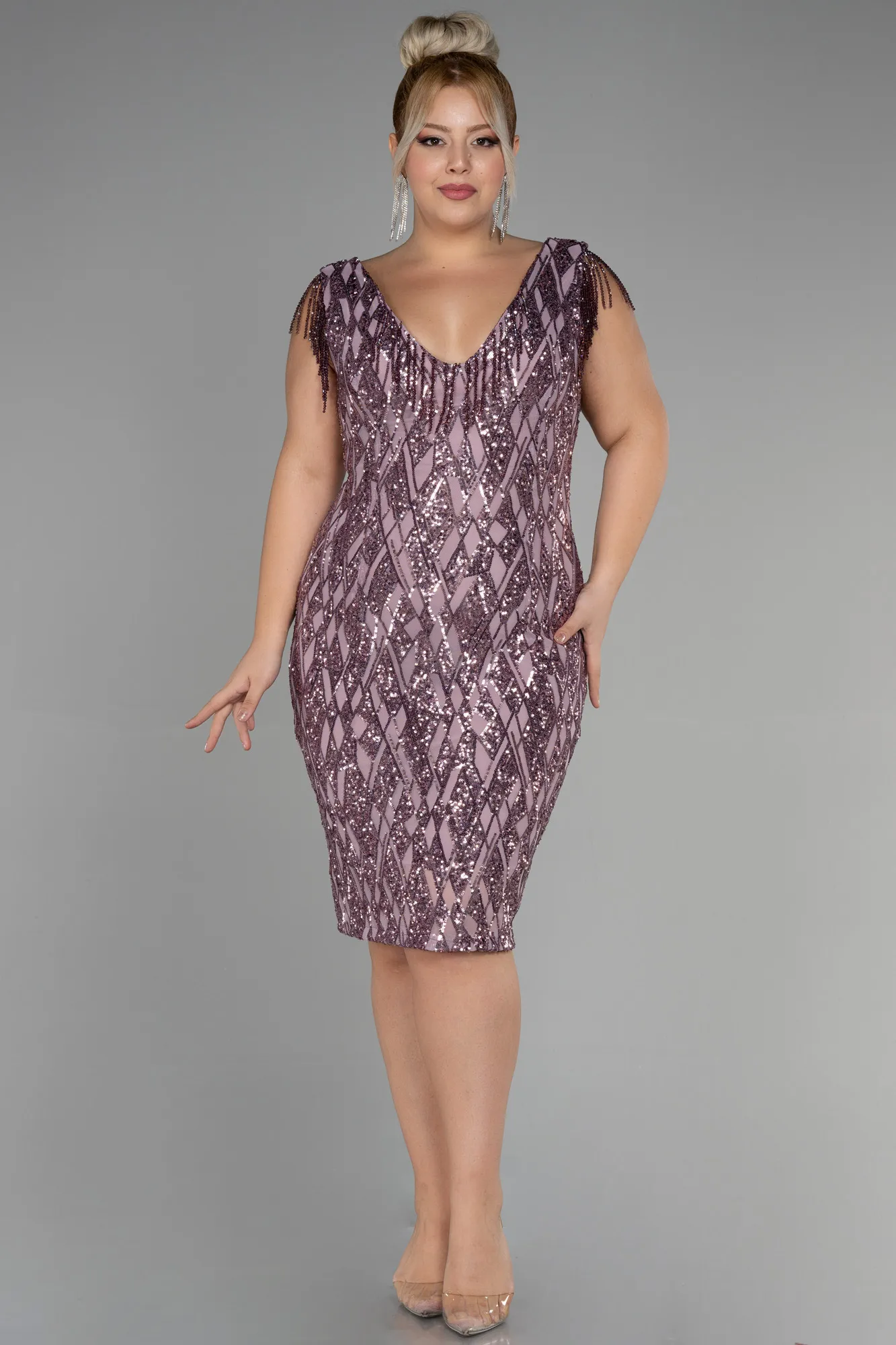 Plus Size Black Midi Party Dress ABK1873