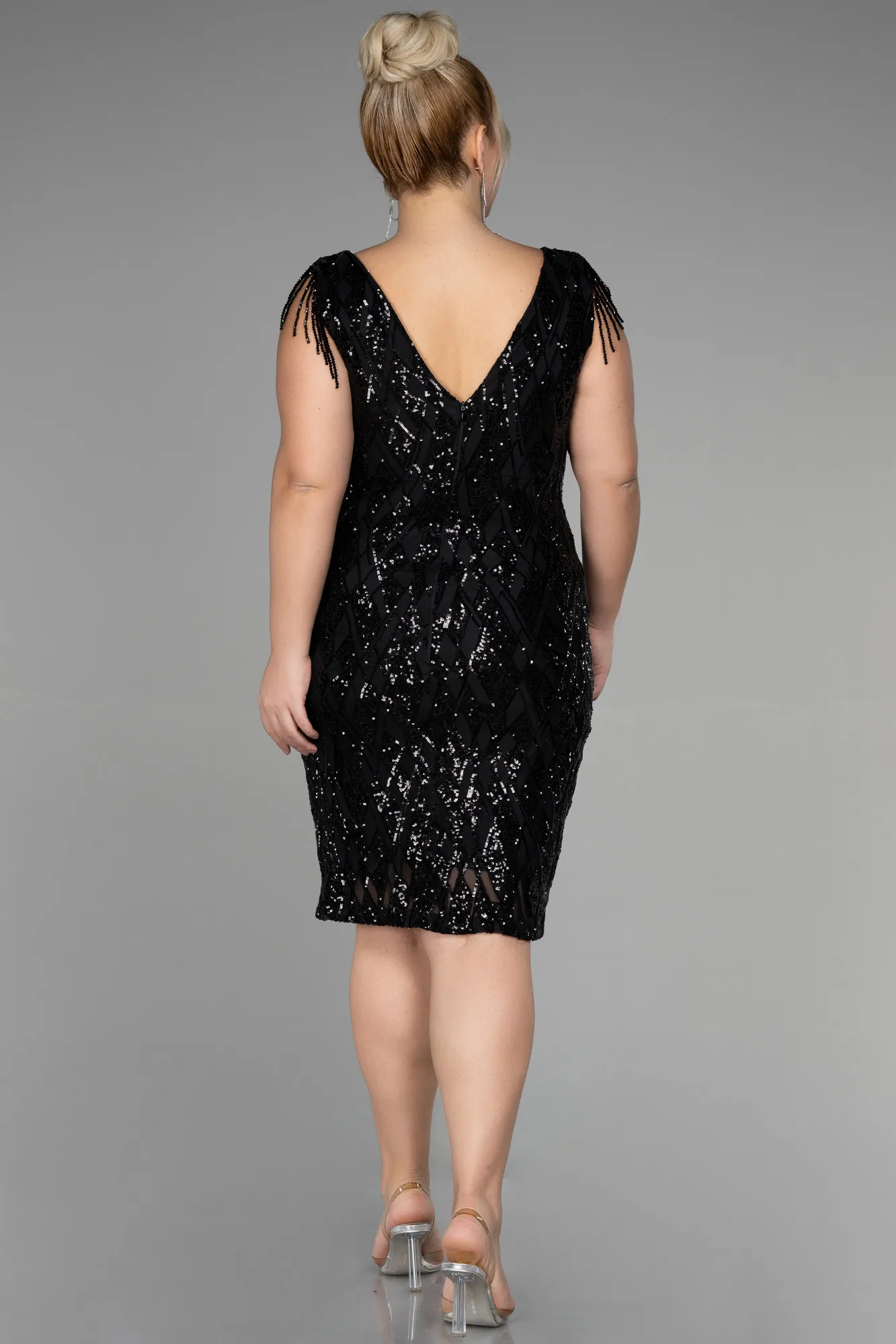 Plus Size Black Midi Party Dress ABK1873