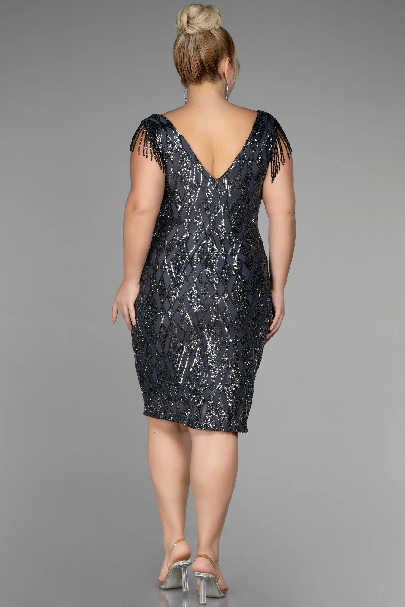 Plus Size Black Midi Party Dress ABK1873