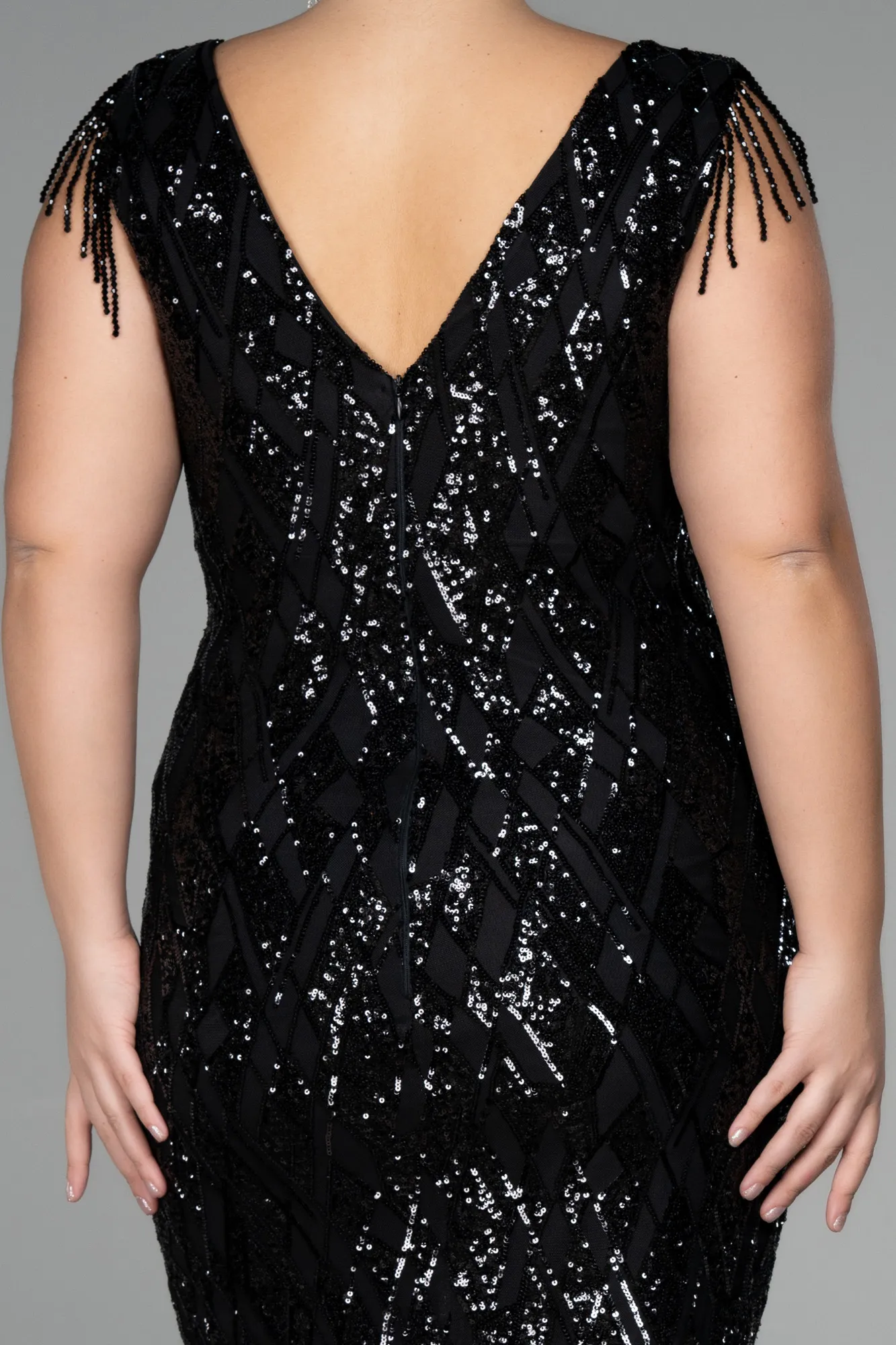 Plus Size Black Midi Party Dress ABK1873