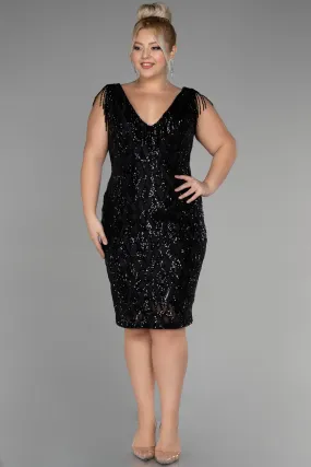 Plus Size Black Midi Party Dress ABK1873