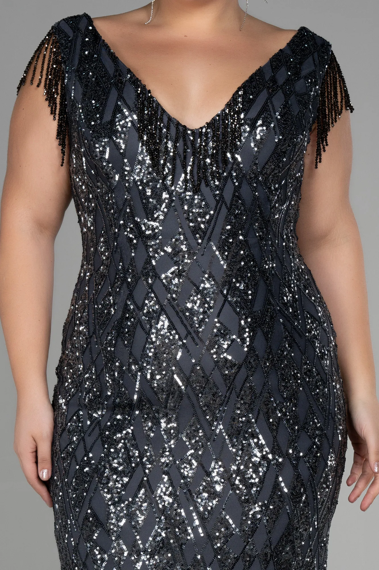 Plus Size Black Midi Party Dress ABK1873