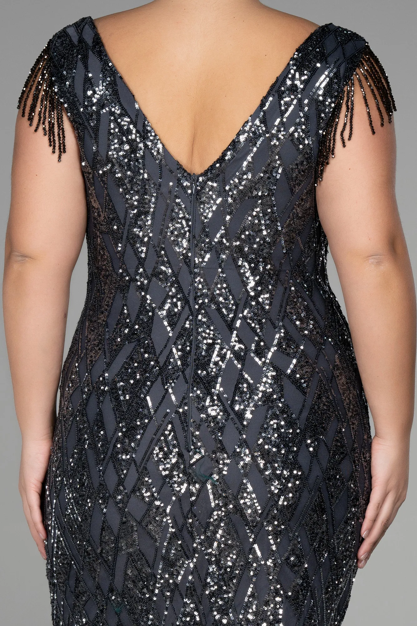 Plus Size Black Midi Party Dress ABK1873