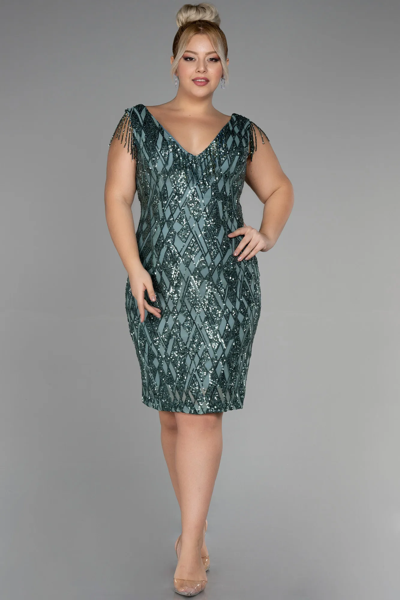 Plus Size Black Midi Party Dress ABK1873