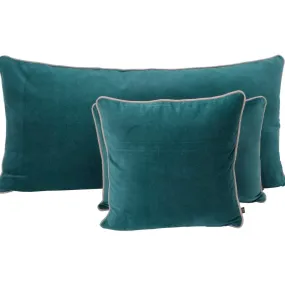 Rectangular Velvet Cushion with Linen Trim, Peacock Blue (40x60) | NEIGHBORHOOD SHOP