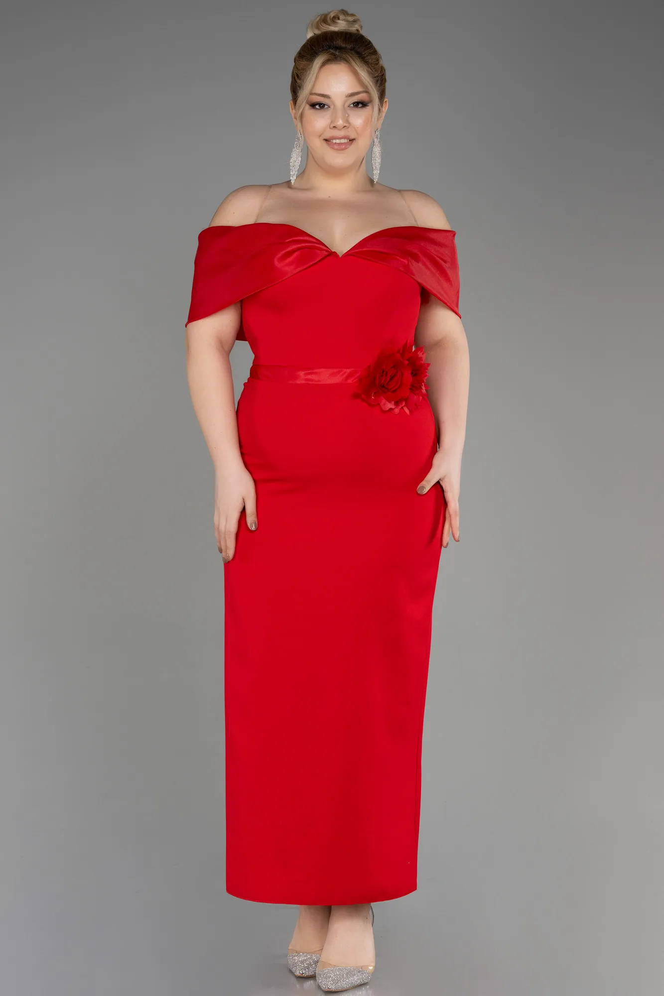 Red Plus Size Midi Party Dress ABK2015