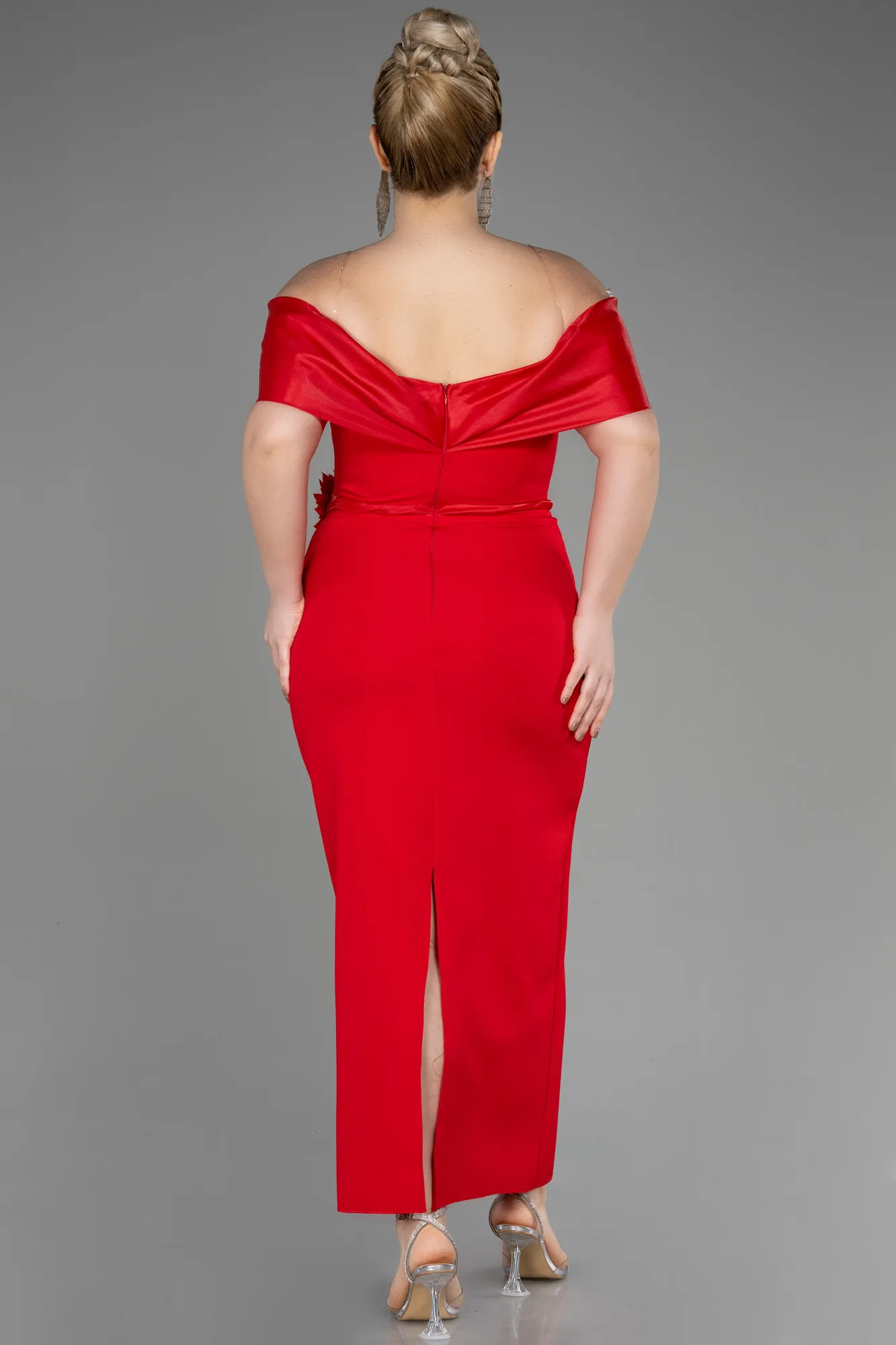 Red Plus Size Midi Party Dress ABK2015