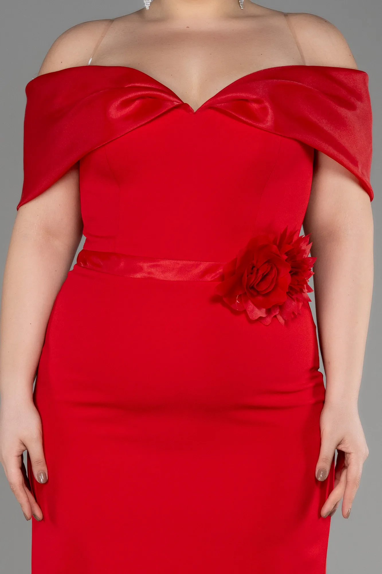 Red Plus Size Midi Party Dress ABK2015