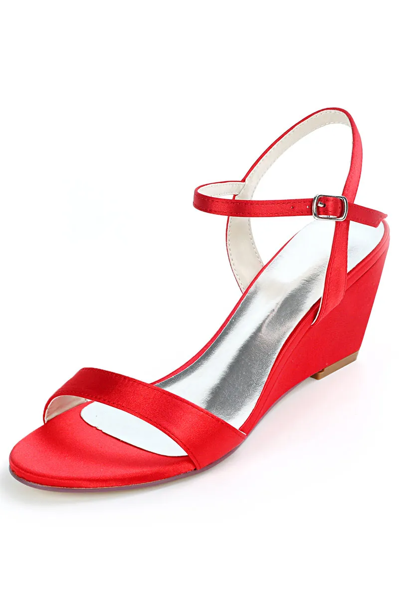 Red Wedge Heel Simple Wedding Sandals