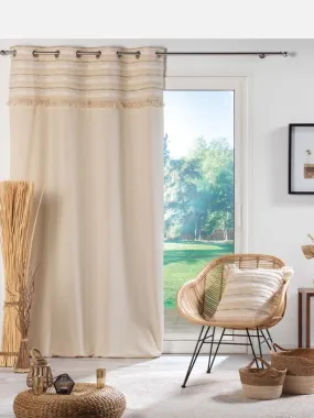 Beige Woven Top Fringed Curtain