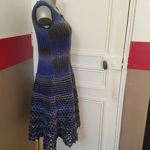 Summer Blue Knit and Crochet Dress Size 42