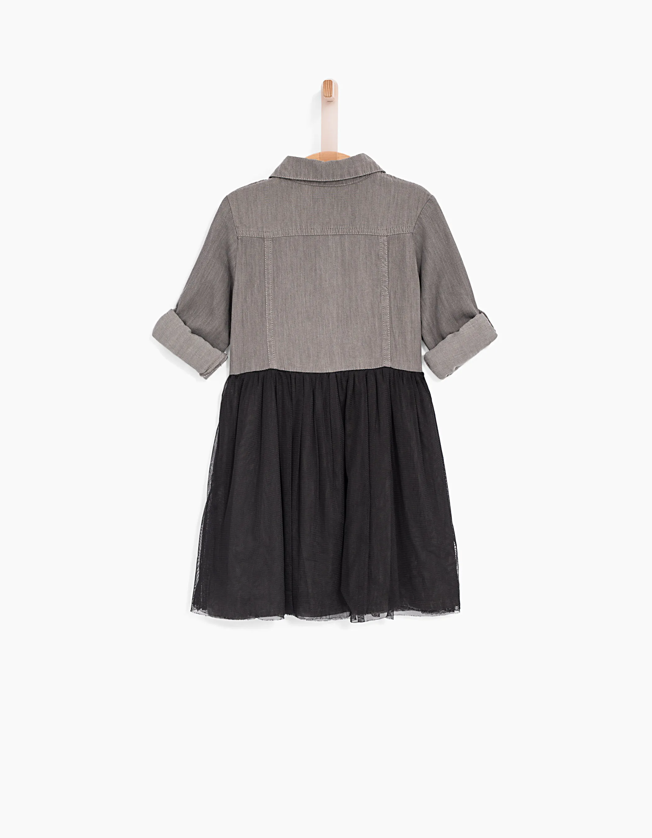 Grey denim and black tulle dress for girls