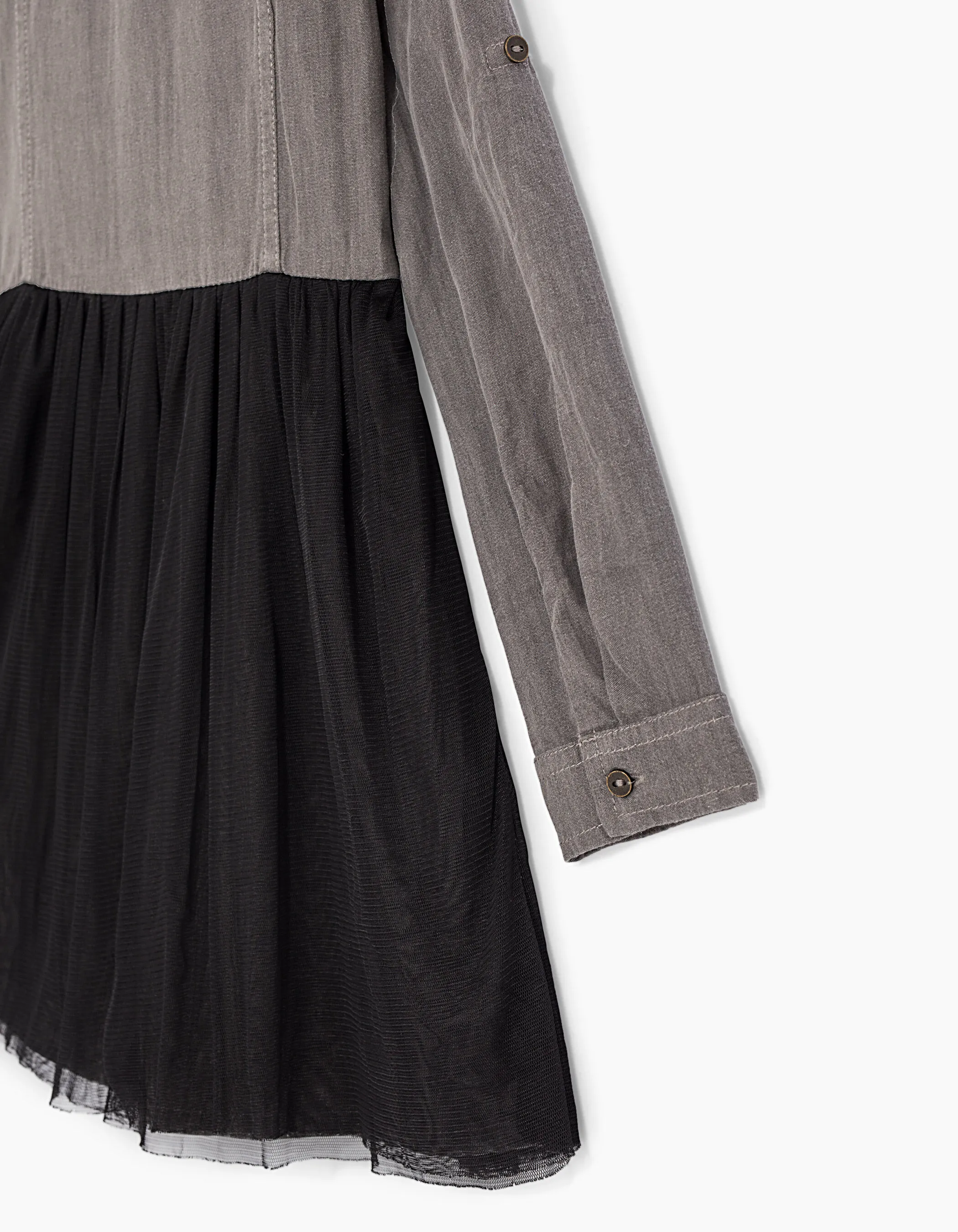 Grey denim and black tulle dress for girls