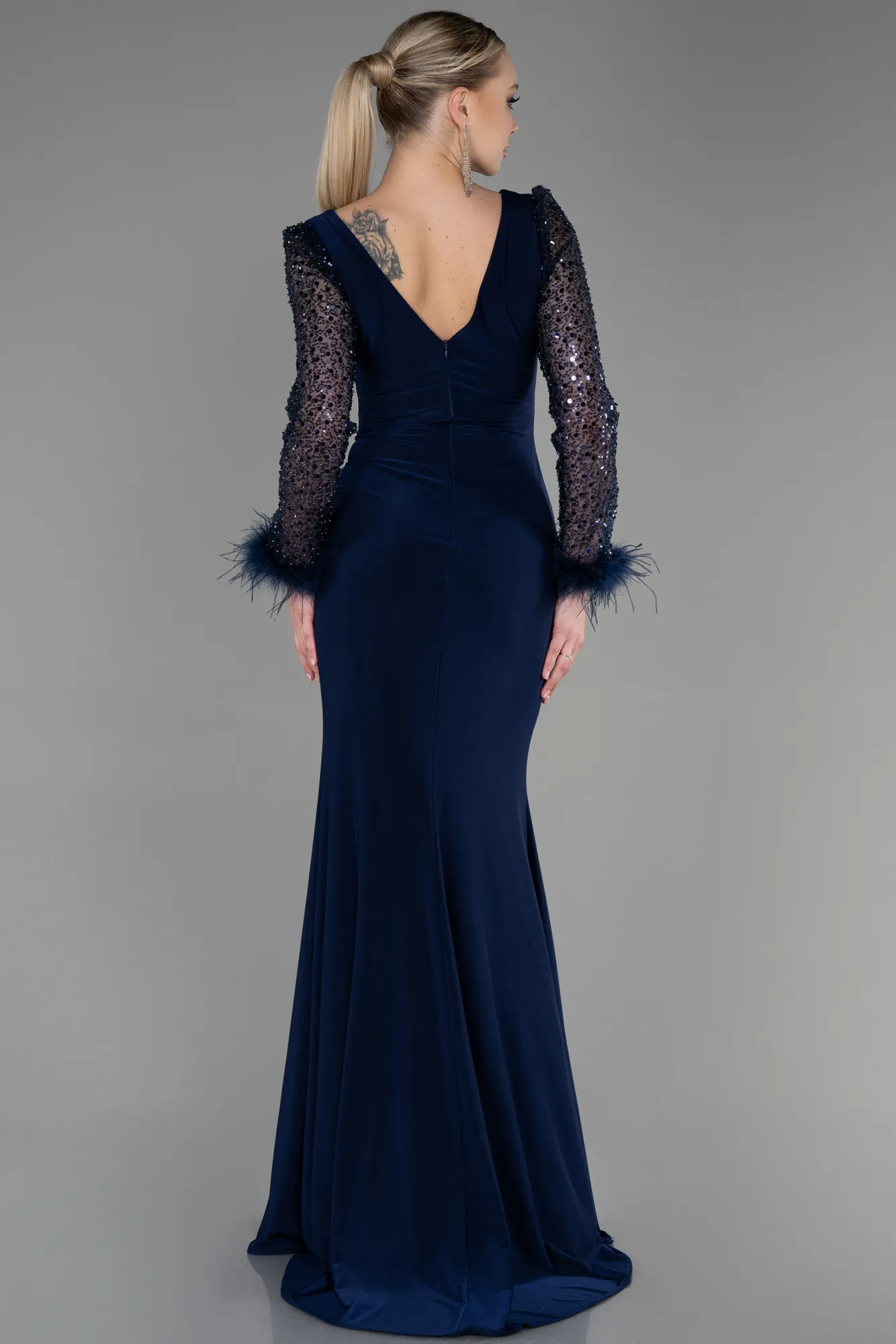 Robe de Soirée Longue Bleu Marine ABU3008