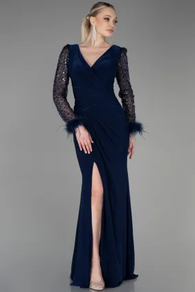 Robe de Soirée Longue Bleu Marine ABU3008