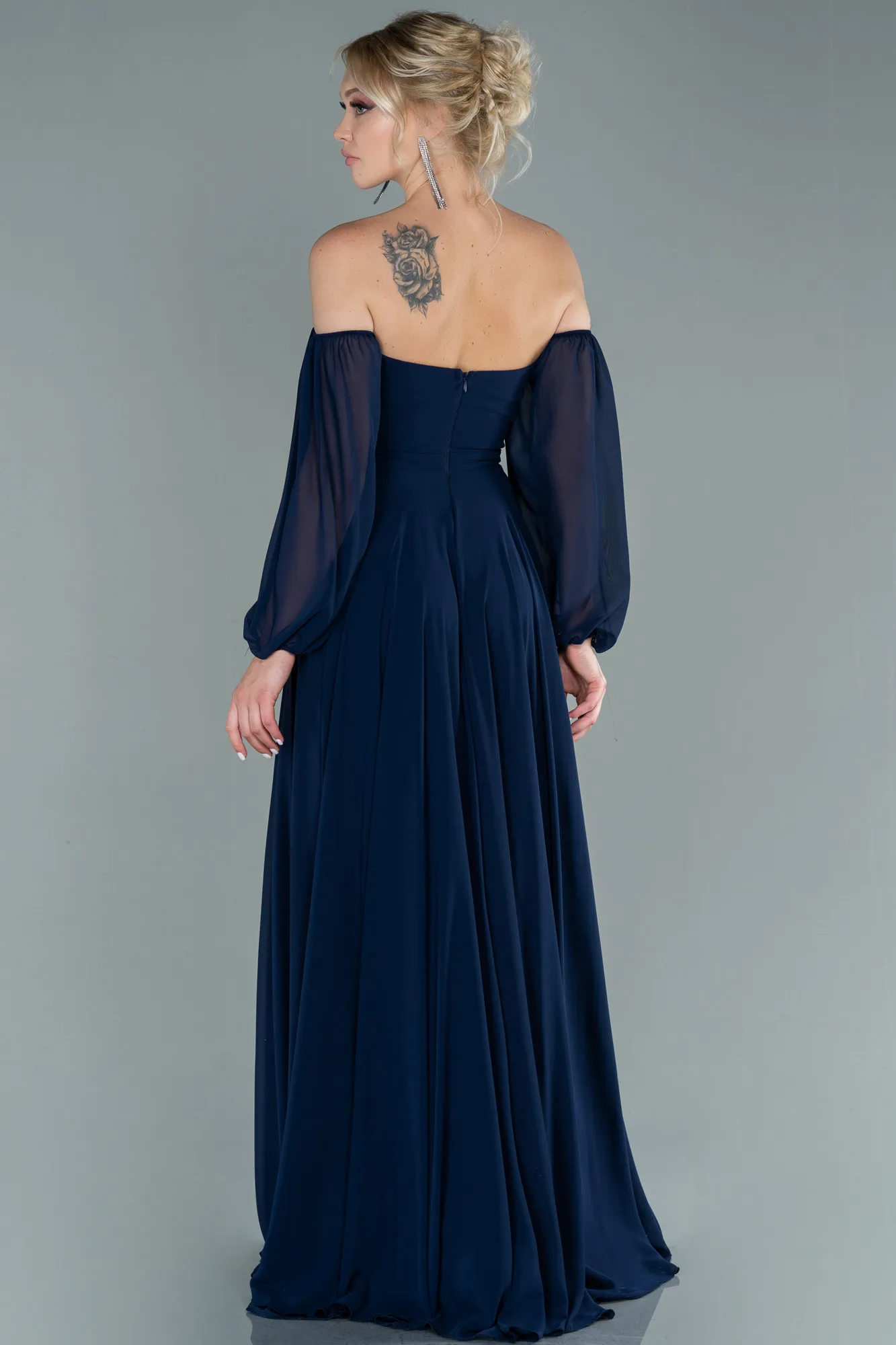 Robe de Soirée Longue Mousseline Bleu Marine ABU2457