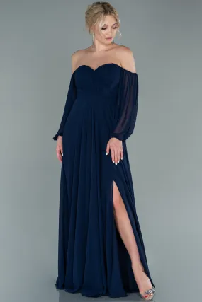 Robe de Soirée Longue Mousseline Bleu Marine ABU2457