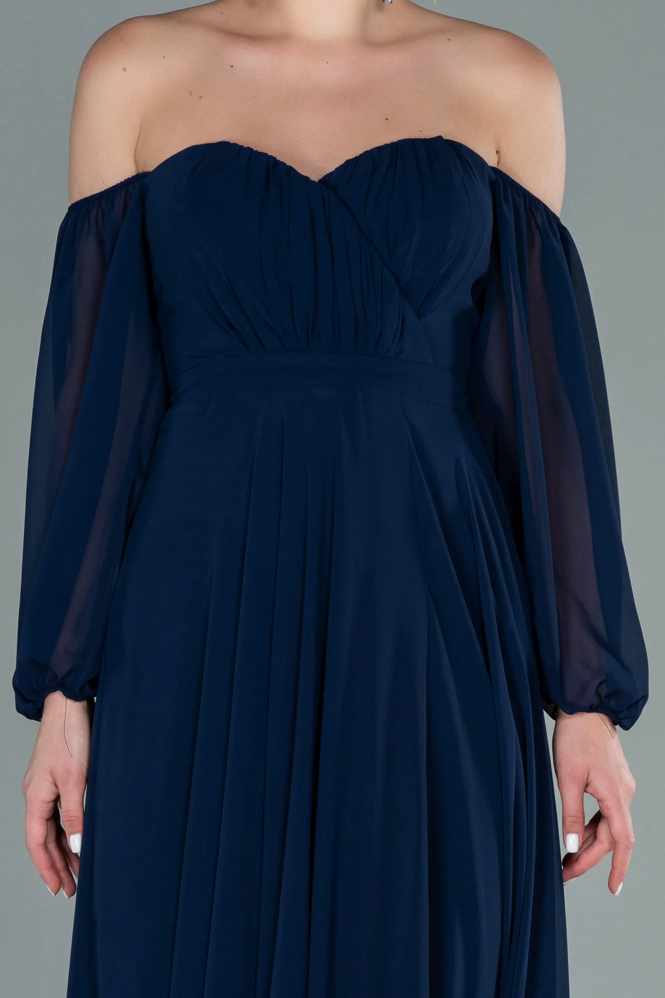 Robe de Soirée Longue Mousseline Bleu Marine ABU2457