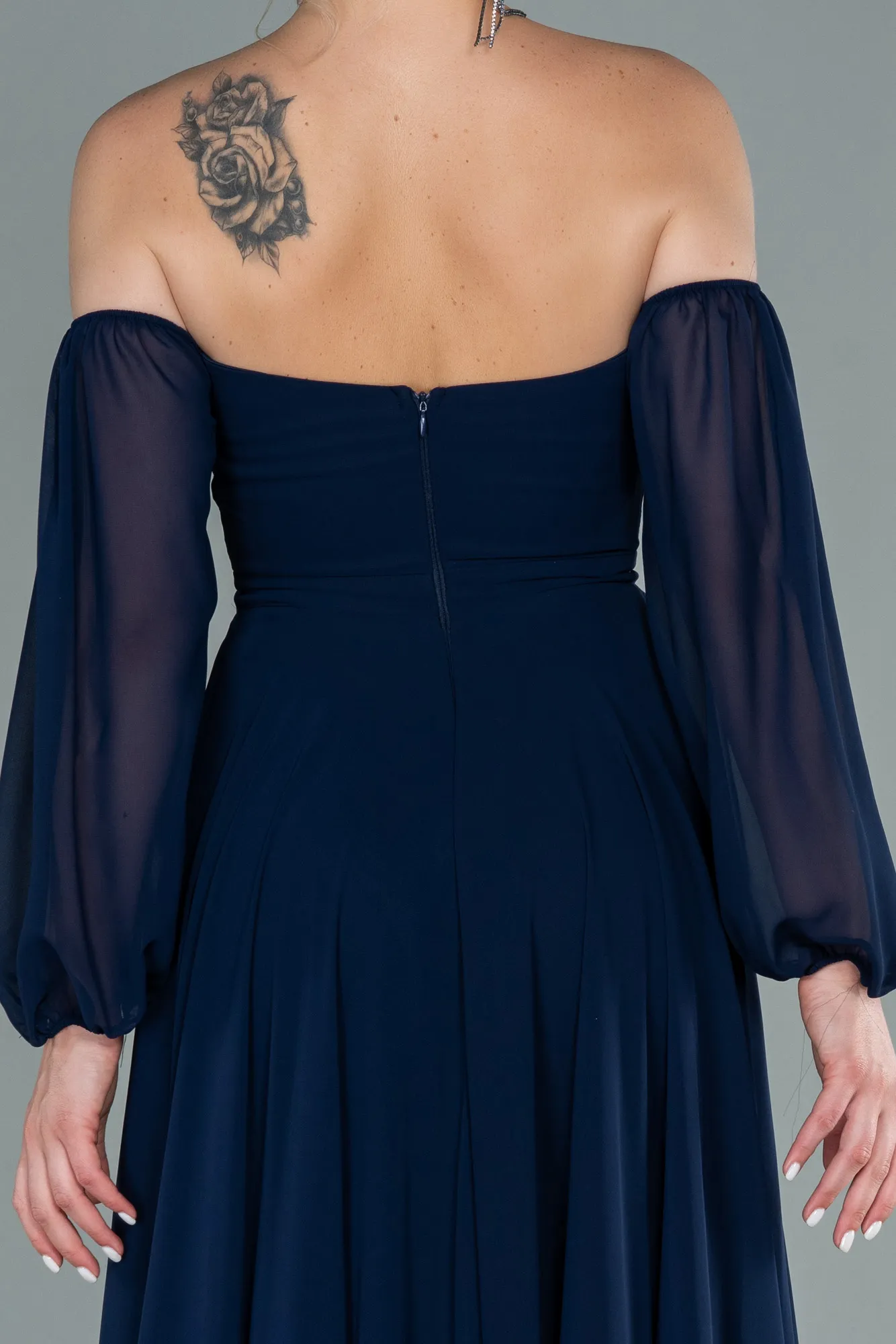 Robe de Soirée Longue Mousseline Bleu Marine ABU2457