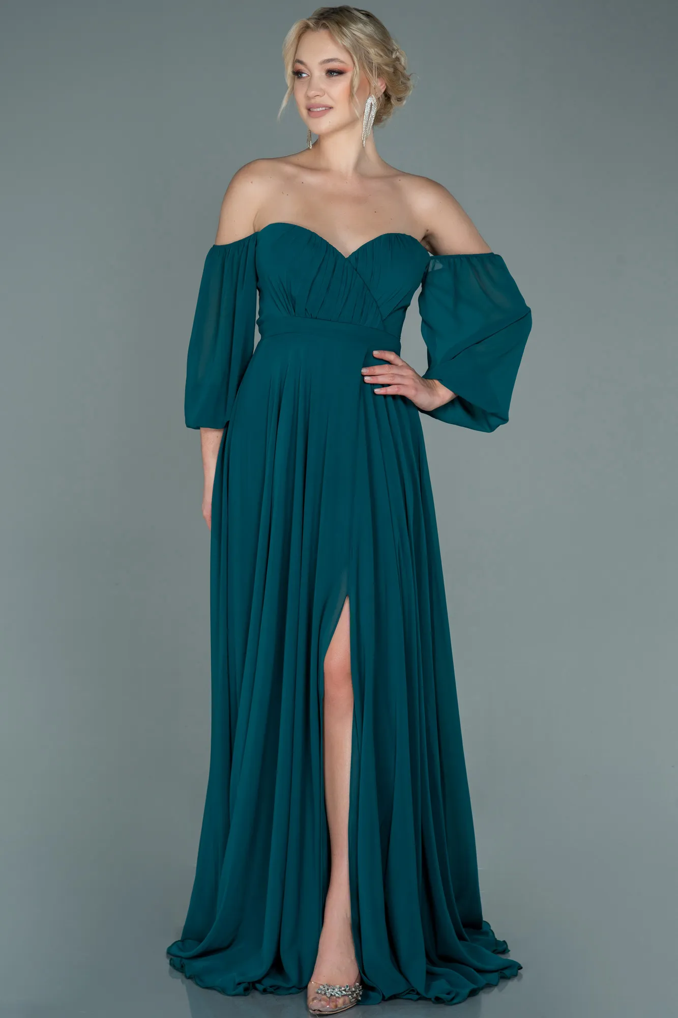 Robe de Soirée Longue Mousseline Bleu Marine ABU2457