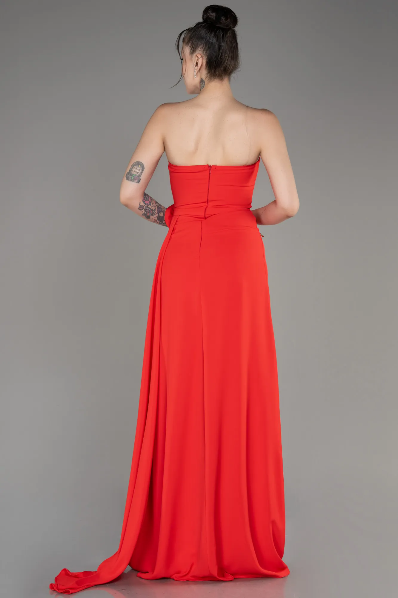 Robe de Soirée Longue Mousseline Corail ABU3974