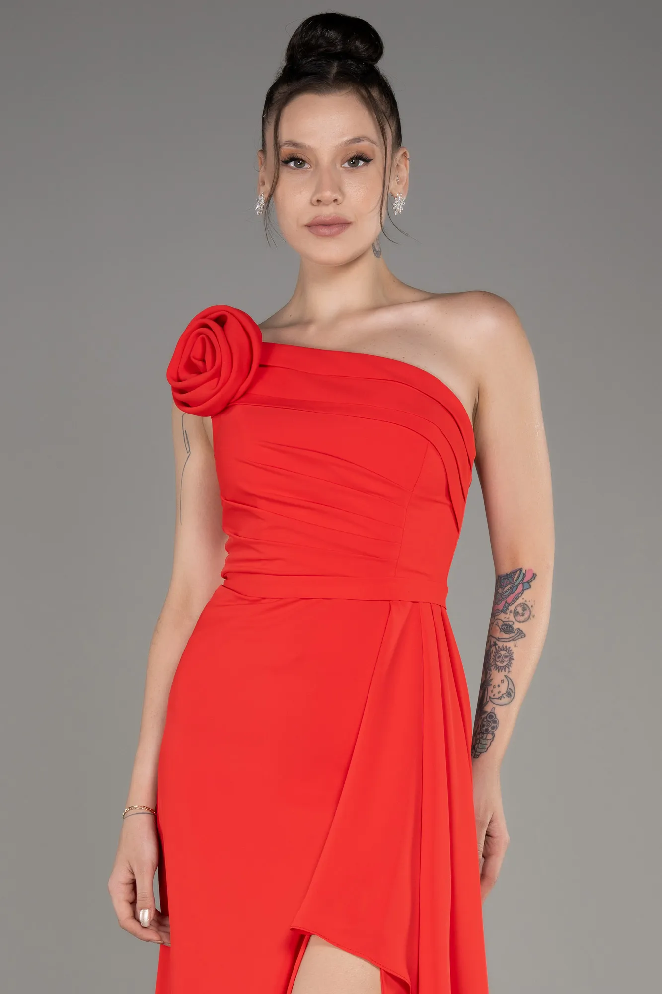 Robe de Soirée Longue Mousseline Corail ABU3974