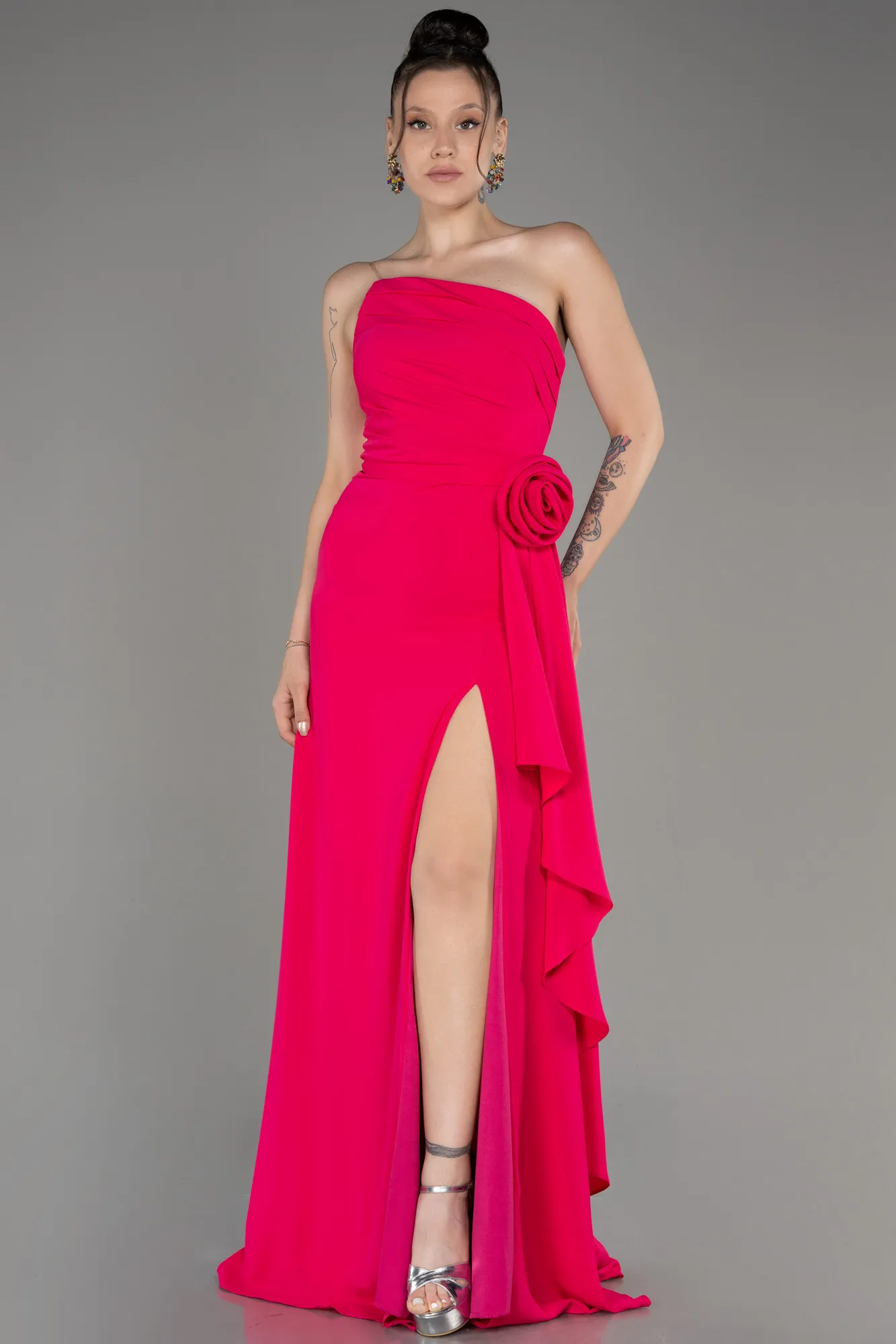 Robe de Soirée Longue Mousseline Corail ABU3974