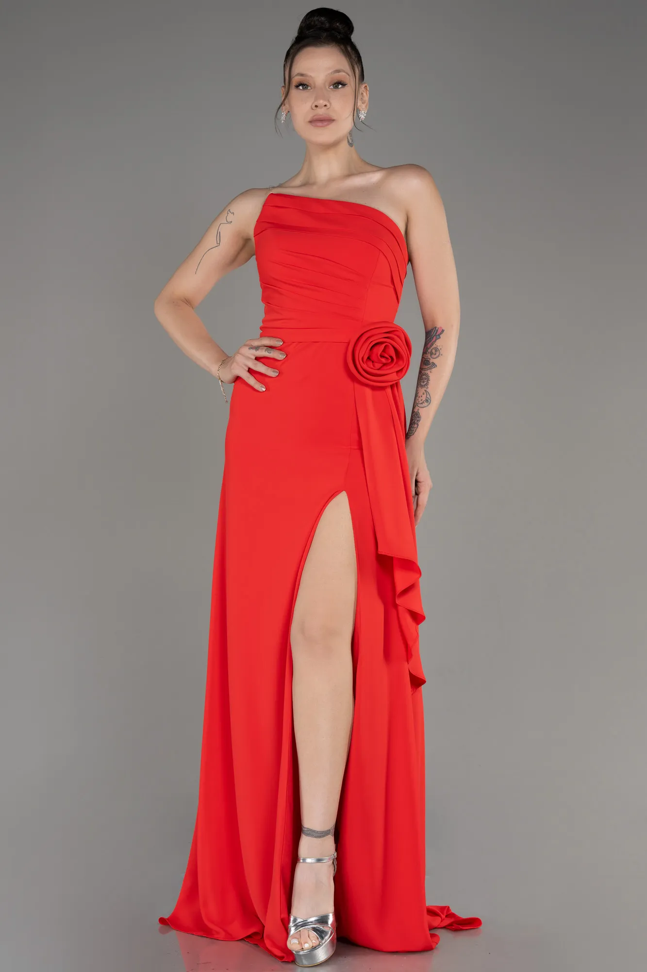 Robe de Soirée Longue Mousseline Corail ABU3974