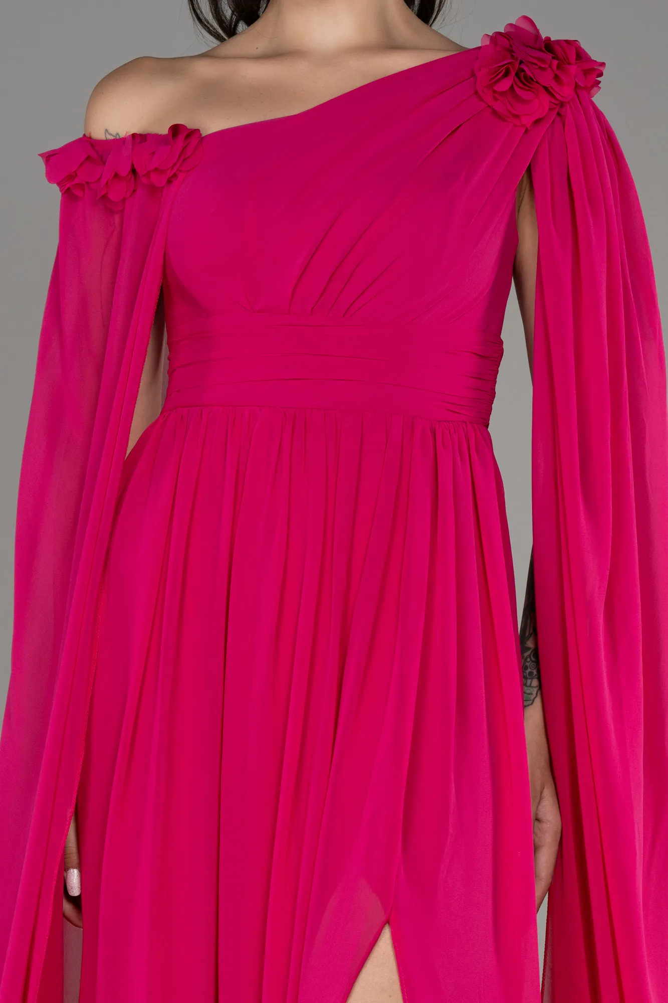 Robe de Soirée Longue Mousseline Fushia ABU4001