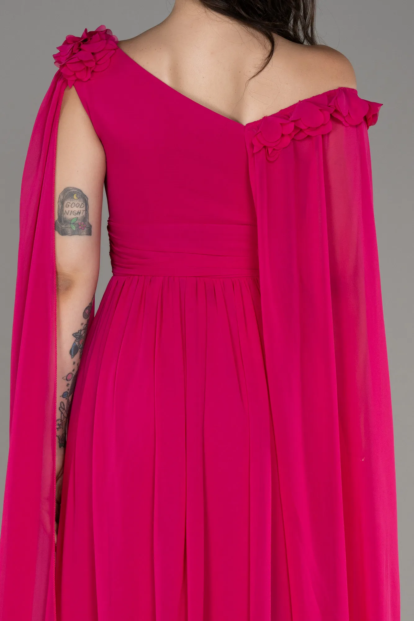 Robe de Soirée Longue Mousseline Fushia ABU4001