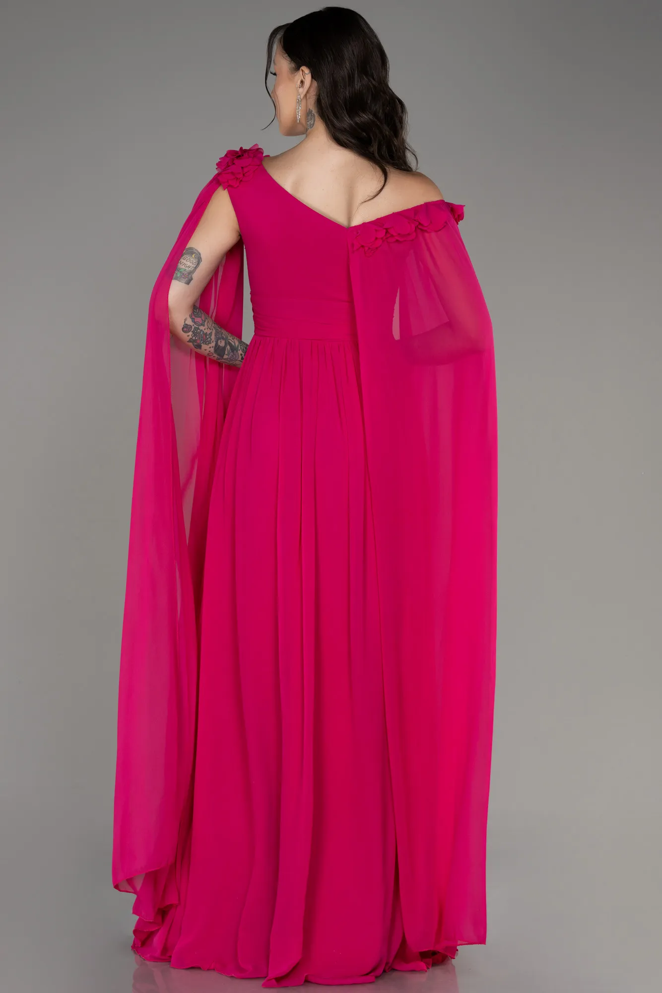 Robe de Soirée Longue Mousseline Fushia ABU4001