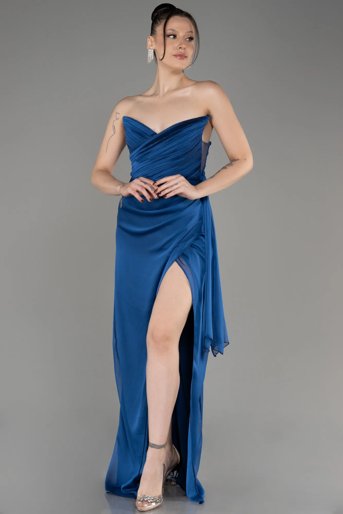 Robe de Soirée Longue Mousseline Indigo ABU3947