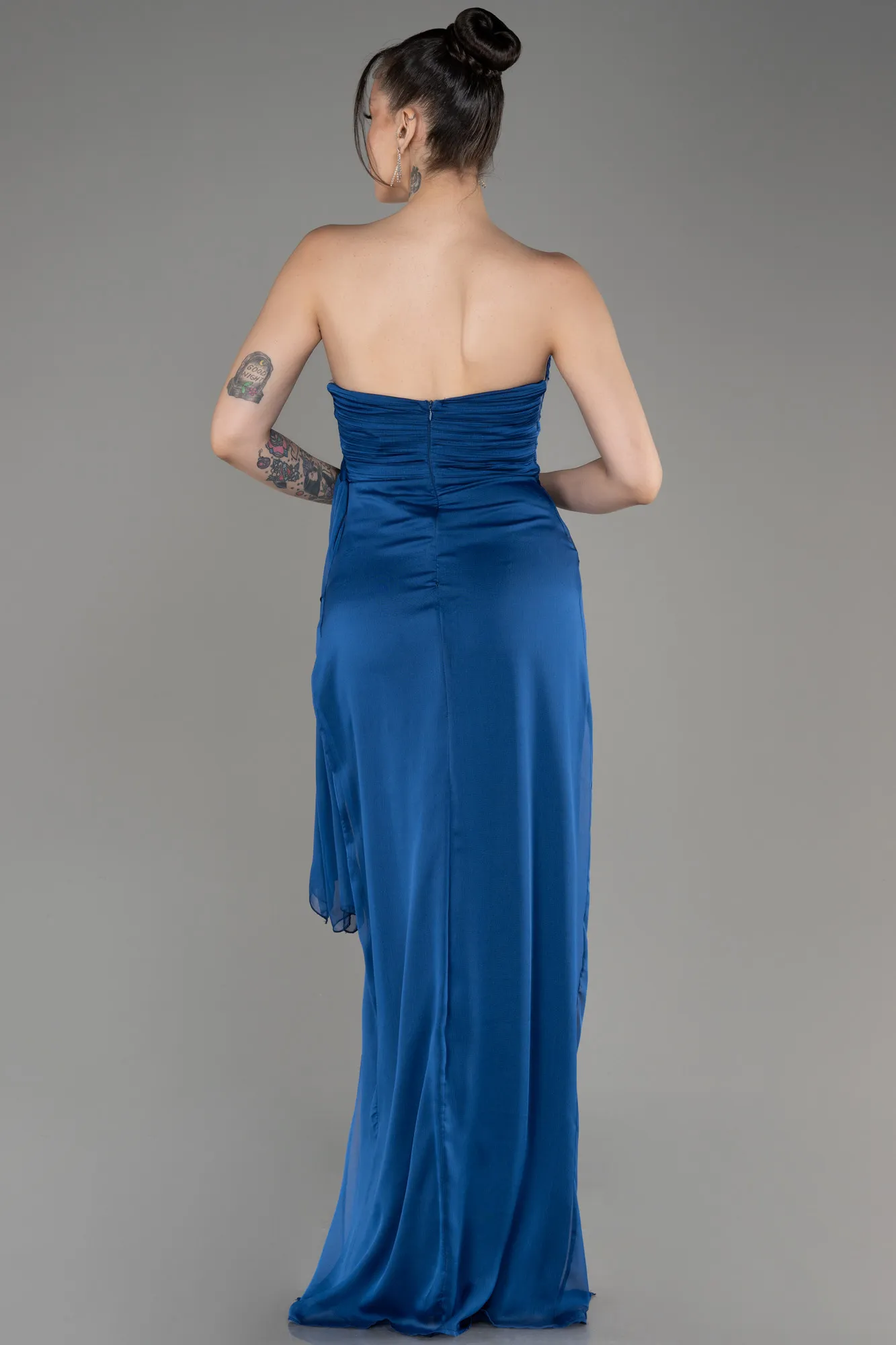 Robe de Soirée Longue Mousseline Indigo ABU3947