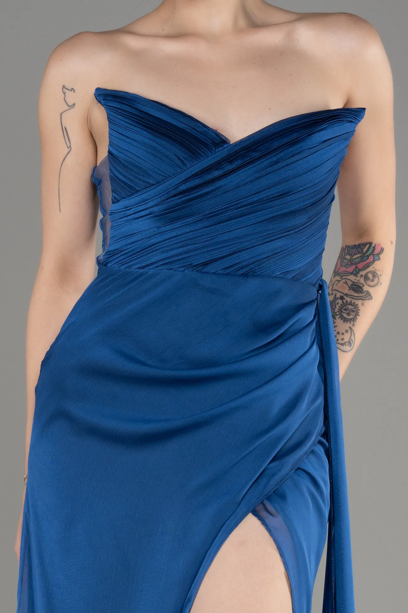 Robe de Soirée Longue Mousseline Indigo ABU3947