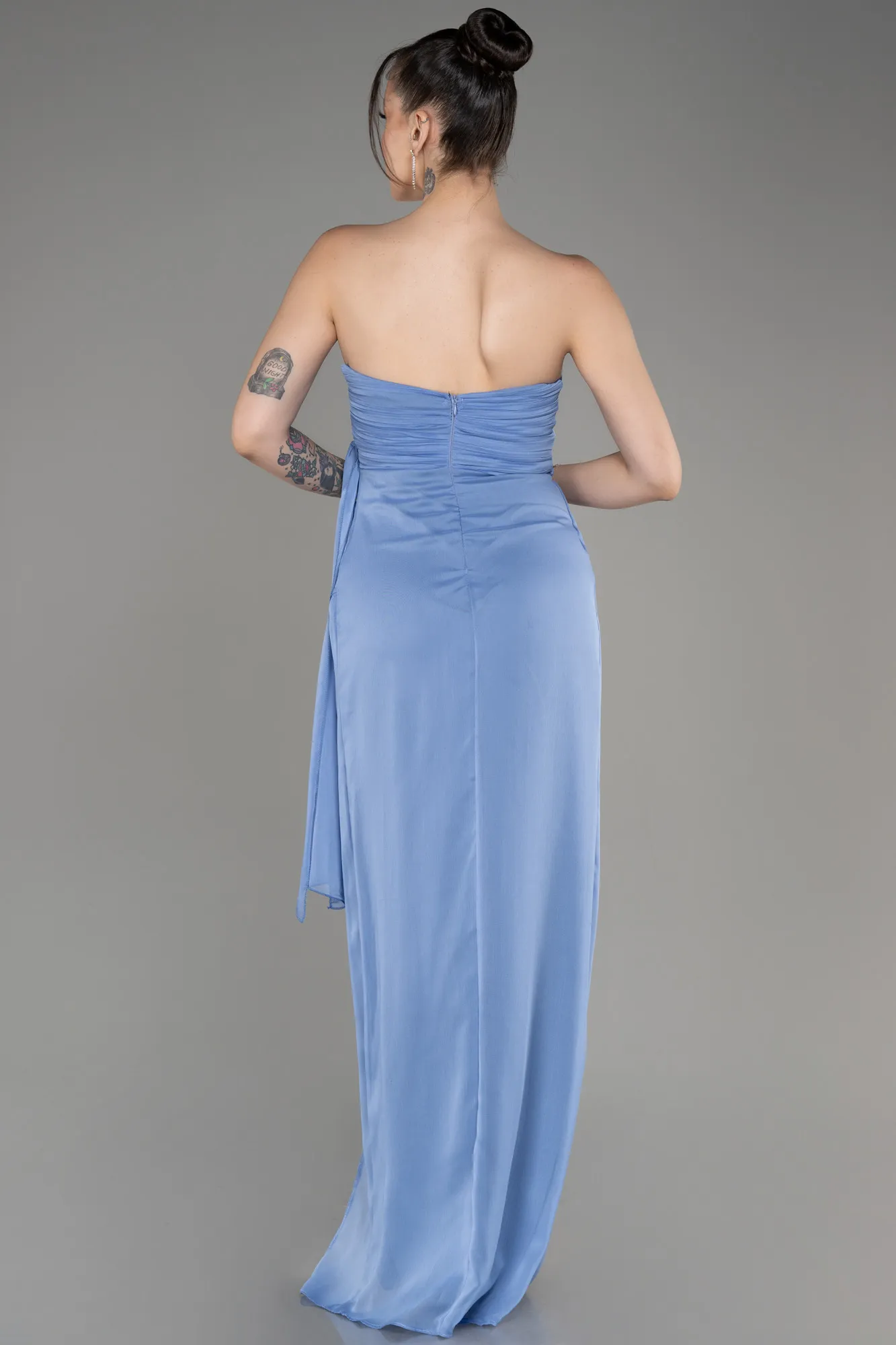 Robe de Soirée Longue Mousseline Indigo ABU3947