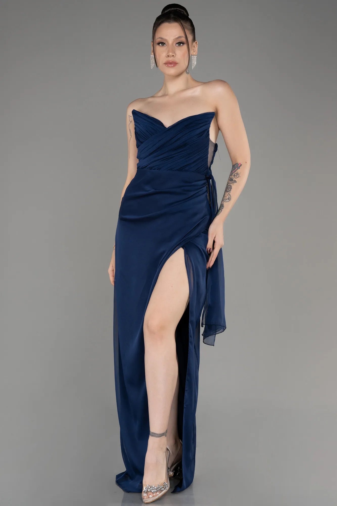 Robe de Soirée Longue Mousseline Indigo ABU3947