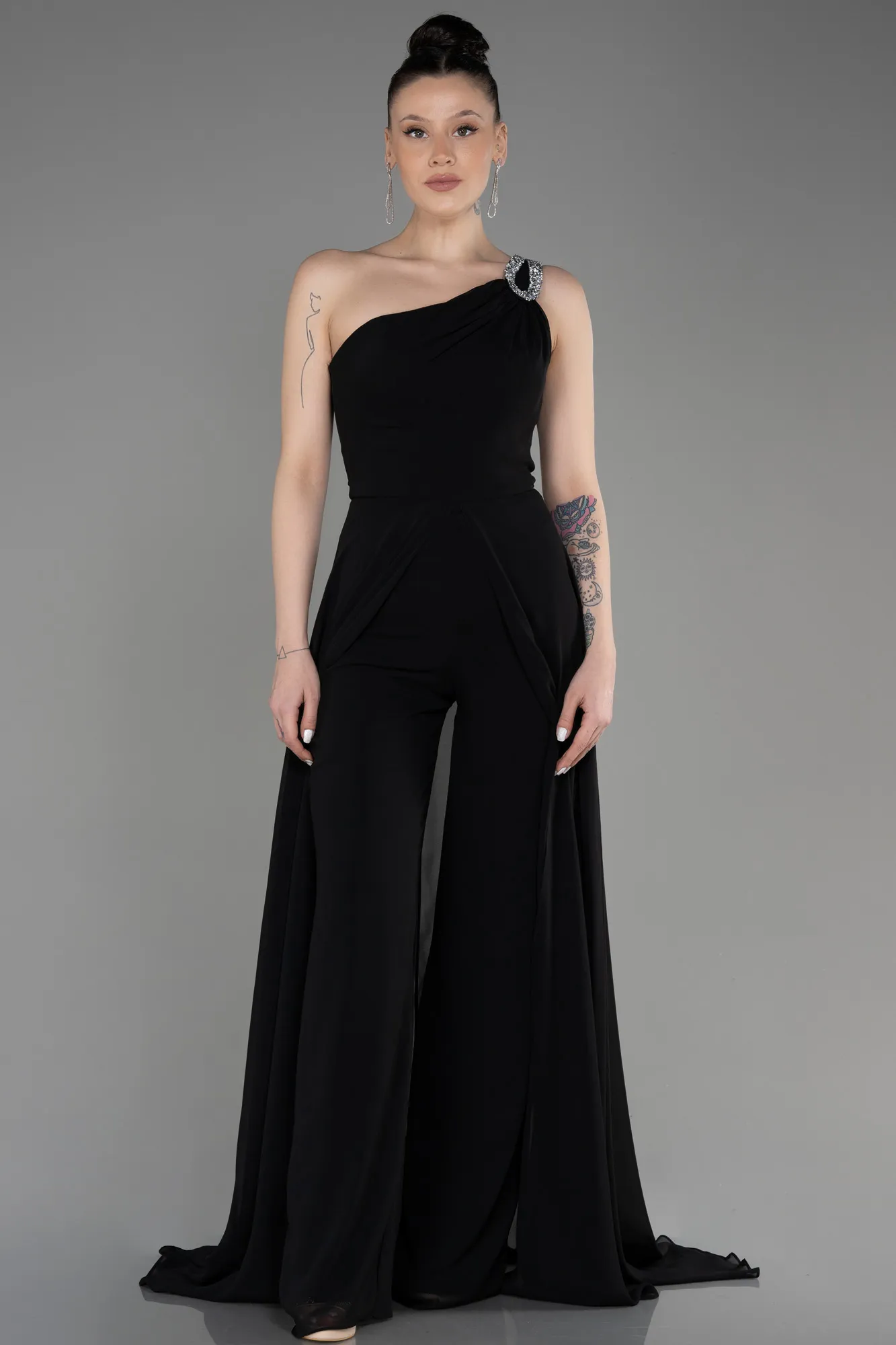 Robe De Soirée Longue Mousseline Noir ABT116