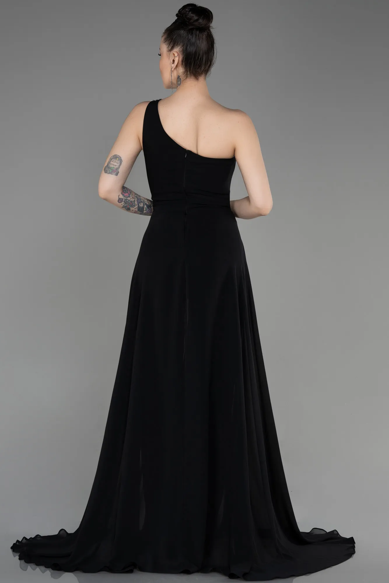 Robe De Soirée Longue Mousseline Noir ABT116