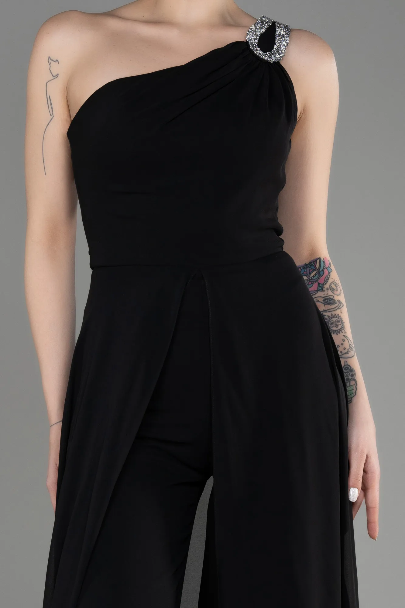 Robe De Soirée Longue Mousseline Noir ABT116