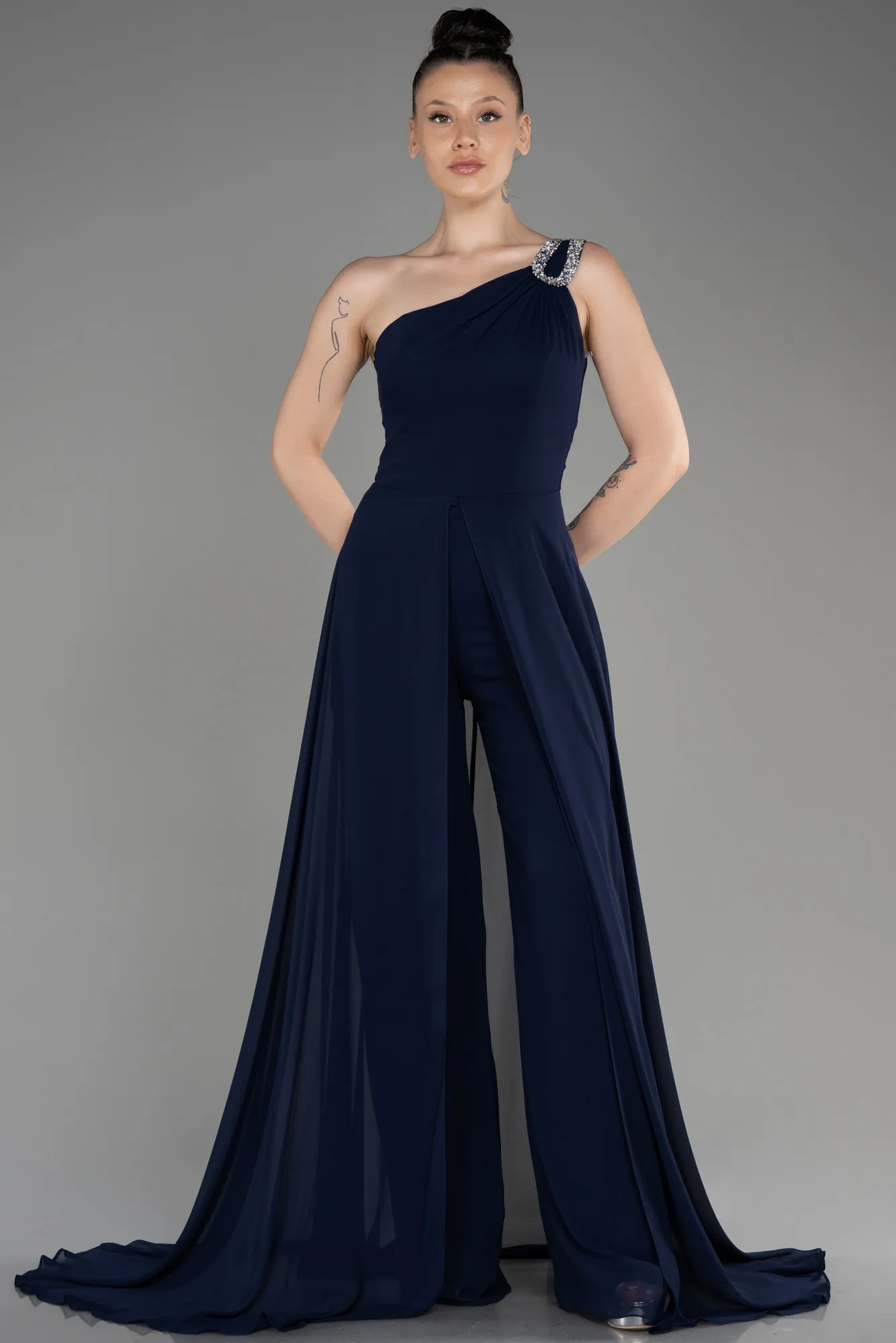 Robe De Soirée Longue Mousseline Noir ABT116