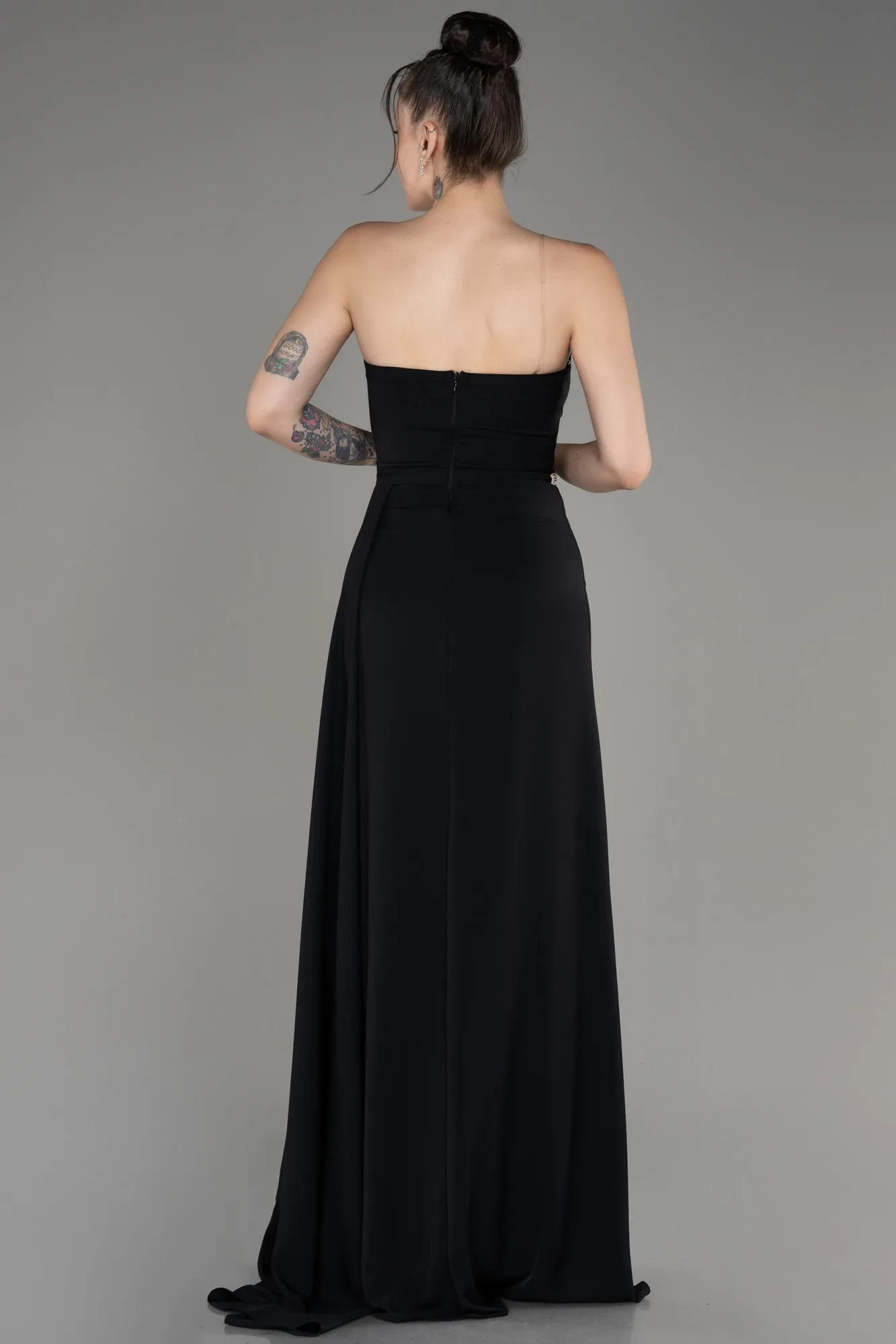 Robe de Soirée Longue Mousseline Noir ABU3974