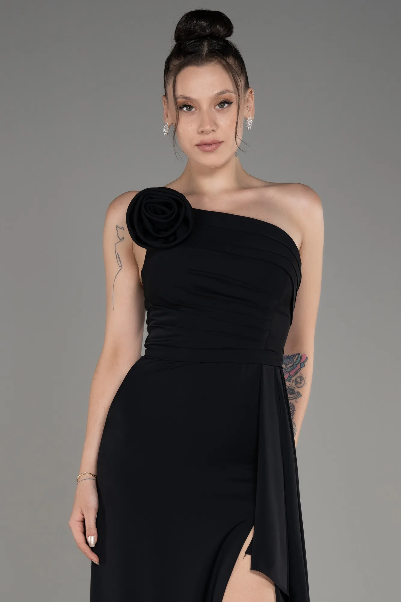 Robe de Soirée Longue Mousseline Noir ABU3974