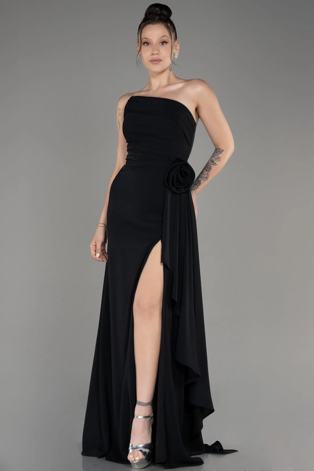 Robe de Soirée Longue Mousseline Noir ABU3974