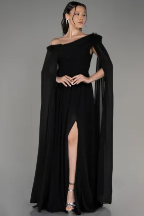 Robe de Soirée Longue Mousseline Noir ABU4001