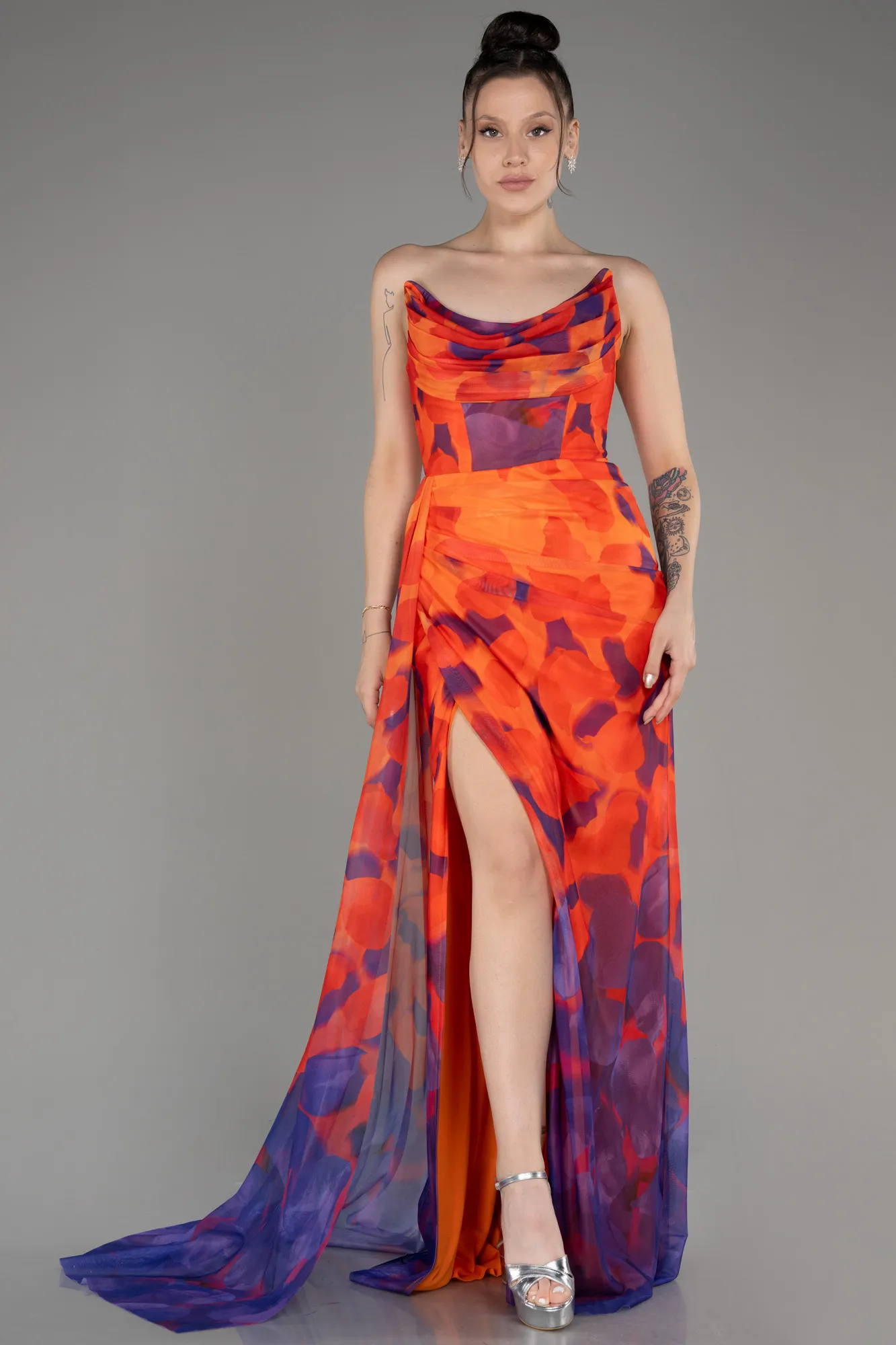 Robe de Soirée Longue Orange ABU3966