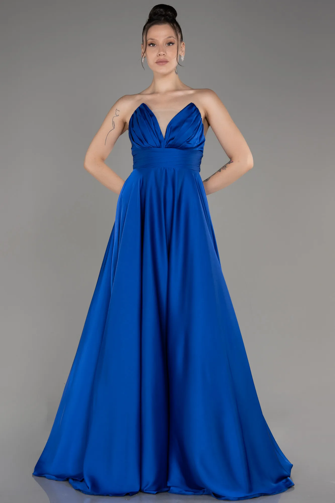 Robe de Soirée Longue Satin Bleu clair ABU3965