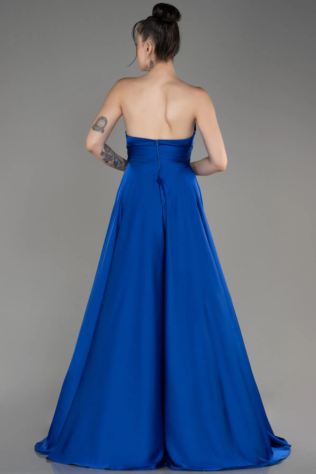 Robe de Soirée Longue Satin Bleu clair ABU3965