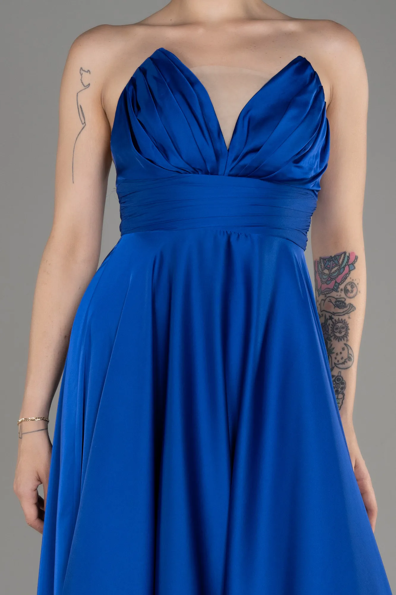 Robe de Soirée Longue Satin Bleu clair ABU3965