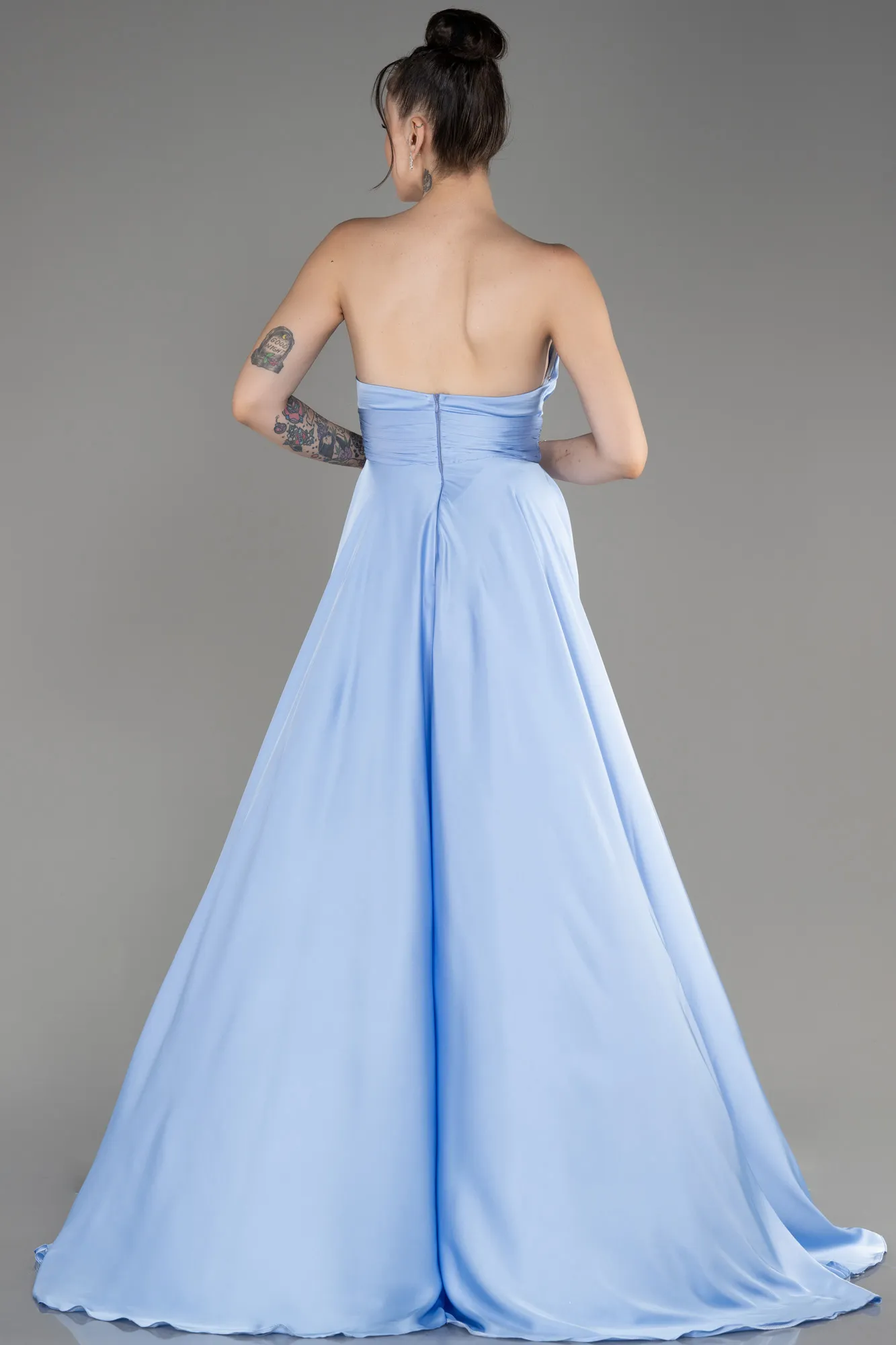 Robe de Soirée Longue Satin Bleu clair ABU3965